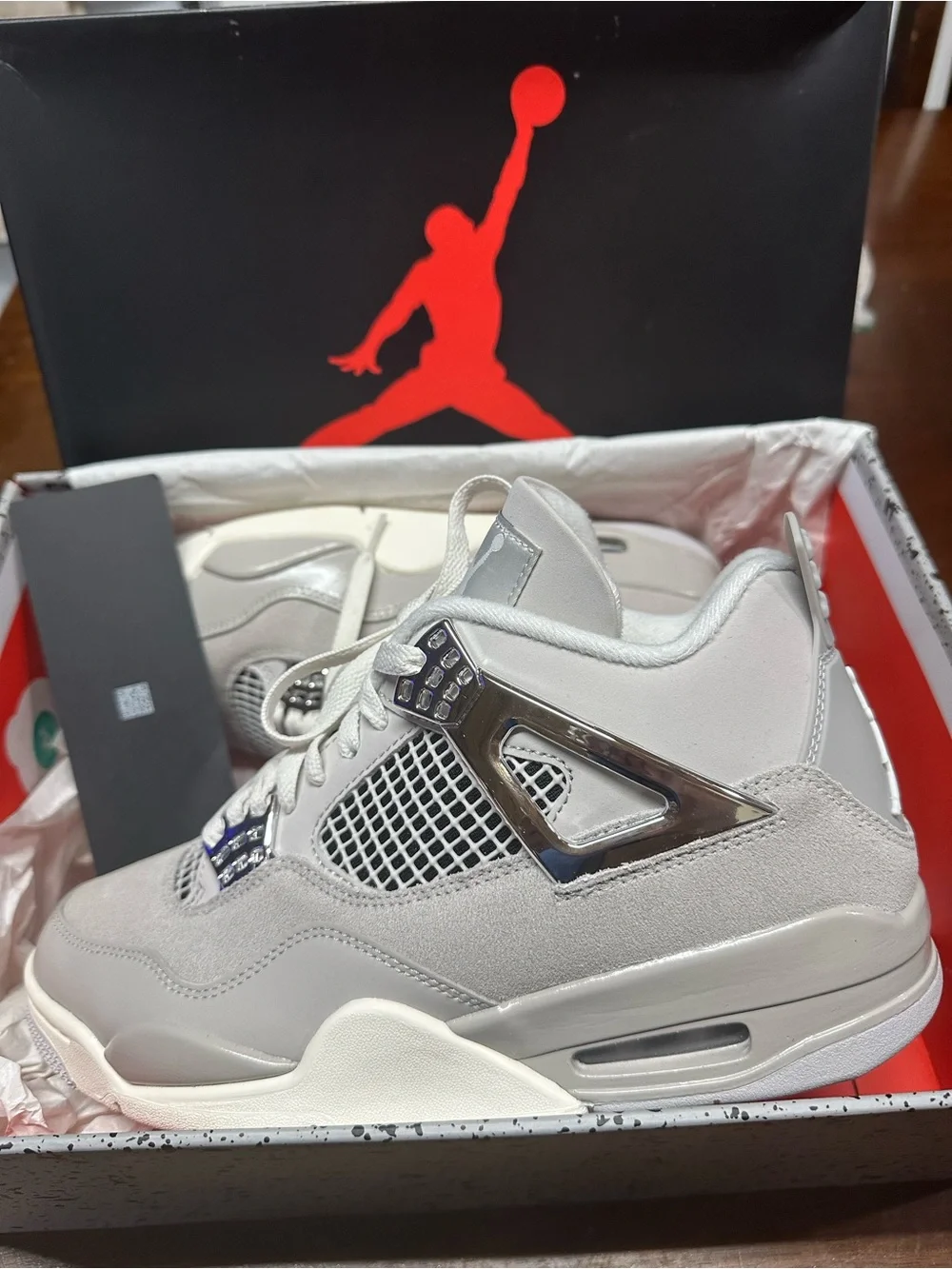 Jordan Men’s Retro 4 Sneakers in Light Grey and White